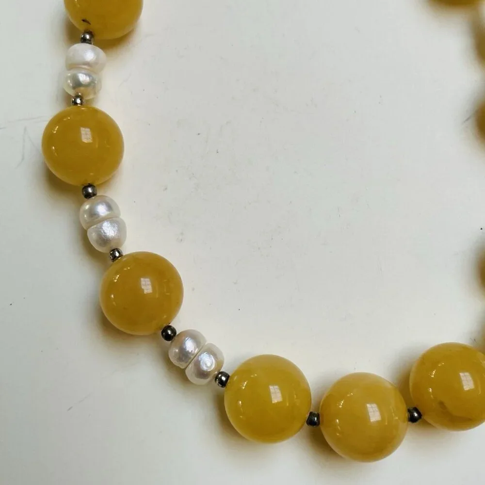 Butterscotch Amber Pearl Necklace Choker Statement Handmade Party Wedding